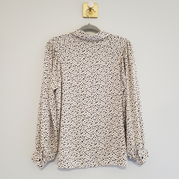 Pleione Animal Print Button Up Blouse Medium Cream Black Office Career Work - Picture 4 of 7